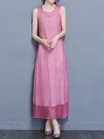 Casual Chiffon Tie Sleeveless O-neck Maxi Dress For Women