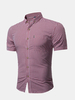 Casual Classical Business Small Plaids Printing Short Sleeve Dress Shirts for Men