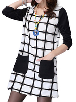 Casual Color Contrast Stitching Pocket Long Sleeve Mini Dress For Women