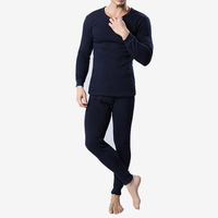 Casual Comfortable Breathable Solid Color O-Neck Inside Thicken Fleece Pajamas Sets for Men