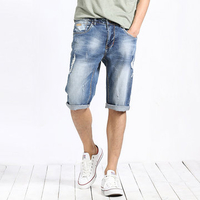 Casual Cotton Blue Fashion Stone Washed Hole Jeans Mid Rise Shorts for Men