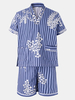 Casual Cotton Khan Steamed Sauna Stripes Printing Sleepwear Suits for Men