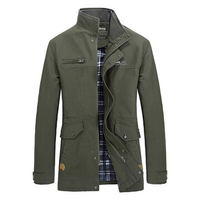 Casual Cotton Slim Fit Solid Color Stand Collar Business Coat With Inside Pocket For Men