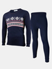 Casual Cotton Soft Thin Floral Printing O-Neck Slim Thermal Pajama Sets for Men