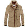 Casual Cotton Solid Color Double Pockets Long Sleeve Cargo Dress Shirt For Men