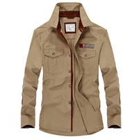 Casual Cotton Solid Color Double Pockets Long Sleeve Cargo Dress Shirt For Men