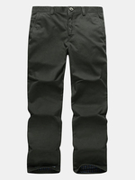 Casual Cotton Solid Color Long Trousers Loose Straight Leg Mid-Rise Pants For Men