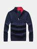 Casual Cotton Solid Color Thick Warm Stand Collar Slim Fit Knitted Sweater For Men