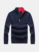 Casual Cotton Solid Color Thick Warm Stand Collar Slim Fit Knitted Sweater For Men