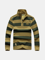 Casual Cotton Stripe Thick Stand Collar Slim Fit Knitted Sweater For Men