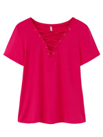 Casual Cross Strap Short Sleeve V-neck T-shirt For Women
