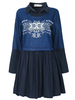 Casual Denim Patchwork Lapel Fake-Two Piece Pleated Mini Dress For Women