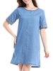 Casual Denim Patchwork O-neck Short Sleeve Mini Dress For Women