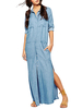 Casual Denim Split Pockets Long Sleeve Shirt Dress