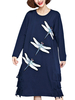 Casual Dragonfly Printed Long Sleeve Tassel Hem Dress For Women