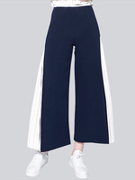 Casual Elastic Waist Zipper Pleated Patchwork Wide Leg Pants For Women