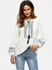 Casual Embroidered Long Lantern Sleeve V-neck Women Blouses