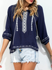 Casual Embroidered O-neck 3/4 Sleeve Blouse For Women