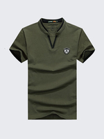 Casual Embroidery Cotton Solid Color Plus Size Short Sleeve V-Neck T-Shirt For Men
