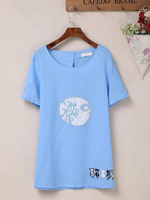 Casual Embroidery Short Sleeve O-Neck Pullover T-Shirt For Women