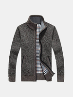 Casual Extra Fleece Thick Sweater Knitting Solid Color Coat For Men