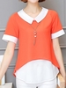 Casual Fake Two Pieces Lapel Short Sleeve Blouse For Women