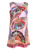 Casual Fans Pattern Sleeveless O-neck Mini Dress For Women