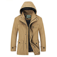 Casual Fashion Business Trench Coat Washed Slim Detachable Hood Jacket For Men