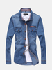 Casual Fashion Denim Embroidery Double Pockets Plus Size Dress Shirt For Men