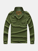 Casual Fashion Double-Pockets Solid Color Turn-Down Collar Long Sleeve T-Shirt For Men