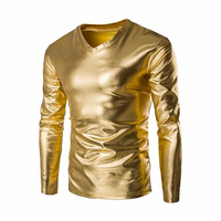 Casual Fashion Gold Foiling Costume V-Neck Slim Fit Long-Sleeve T-Shirt for Men