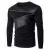 Casual Fashion Leather Splice Pullover Sweatshirts O-Neck Long Sleeve Tops for Men