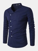 Casual Fashion Oblique Asymmetric Stand Collar Designer Shirts for Men