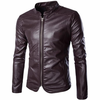 Casual Fashion PU Leather Stand Collar Slim Fit Zipper Jackets For Men