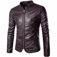 Casual Fashion PU Leather Stand Collar Slim Fit Zipper Jackets For Men