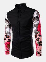 Casual Fashion Slim Sleeve Stitching Printing Band Collar Designer Shirts for Men