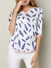 Casual Feather Print Hollow O-neck Half Sleeve Women T-shirts