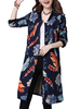 Casual Feather Printed O-Neck Long Sleeve Long Coat For Women
