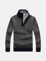 Casual Fleece Solid Color Thick Warm Stand Collar Slim Fit Knitted Sweater For Men