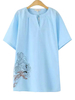 Casual Floral Embroidery Short Sleeves V-Neck T-Shirt For Women