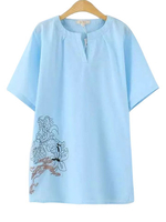 Casual Floral Embroidery Short Sleeves V-Neck T-Shirt For Women