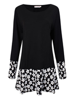 Casual Floral Patchwork Knitting O Neck Long Sleeve Mini Dress