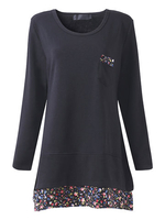 Casual Floral Patchwork O-Neck Long Sleeve Fake-Two Piece Mini Dress