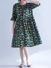 Casual Floral Print Loose Half Sleeve O-neck Dress For Women