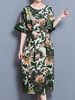 Casual Floral Print Loose Half Sleeve O-neck Maxi Dress For Women