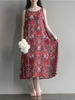 Casual Floral Print Loose Sleeveless O-neck Dress For Women