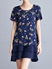 Casual Floral Print Patchwork Short Sleeve O-neck Dress For Women