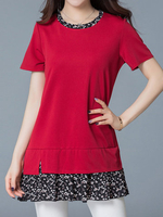 Casual Floral Print Patchwork Short Sleeve O-neck T-shirt For Women