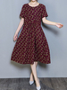 Casual Floral Print Pocket Short Sleeve O-neck Dress For Women