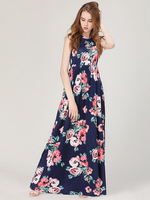 Casual Floral Print Sleeveless O-neck Maxi Dress For Women